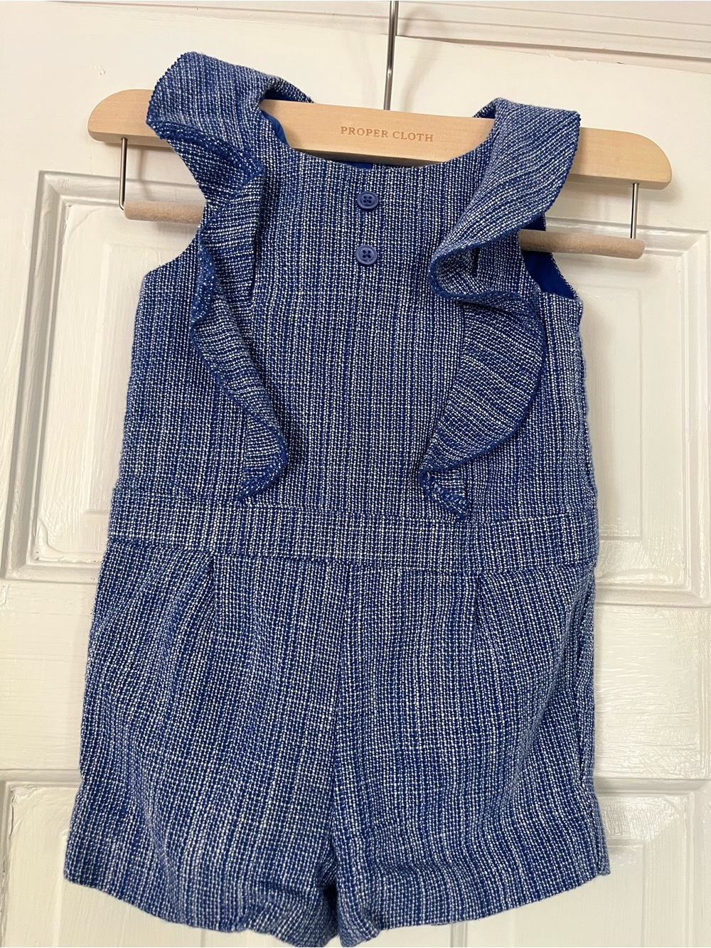 Janie and Jack Blue Textured Tweed Ruffle Romper 18-24 Mos Sleeveless Boutique